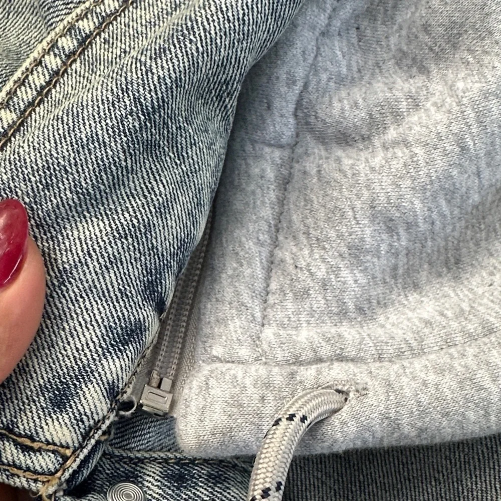 New Guess Blue Denim Jacket with Gray Hood